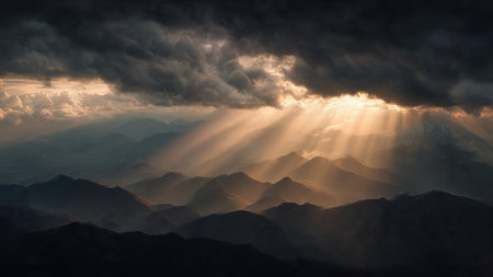 Beautiful sunset in Himalayas. Sunrise over the mountains.の写真素材