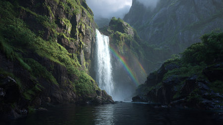 Waterfall in Milford Sound, Fiordland National Park, New Zealand