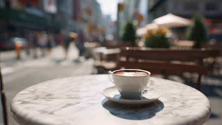 Coffee cup on the table in coffee shop, stock photo