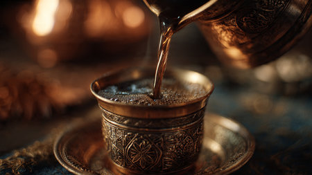 Coffee in a cup and saucer on an old backgroundの写真素材