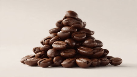 Coffee beans in the shape of a Christmas tree on a white backgroundの写真素材