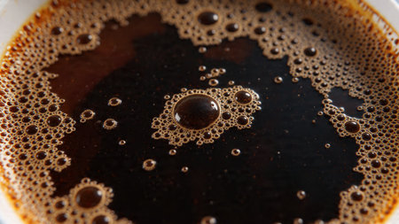 Close up of a cup of coffee with foam on a white background