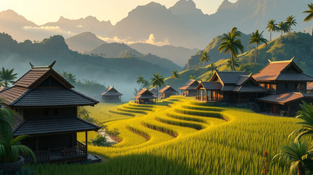 Rice terraces in Bali, Indonesia.の写真素材