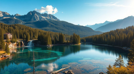 Panoramic view of the beautiful lake in the Dolomites, Italy