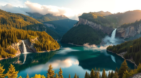 Panoramic view of Emerald Lake, Banff National Park, Alberta, Canadaの写真素材