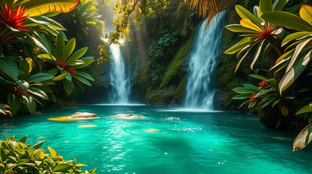 Tropical waterfall in the jungle. Tenerife, Canary Islands, Spain
