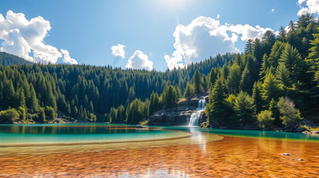 Beautiful view of a mountain lake in the Dolomites, Italyの写真素材