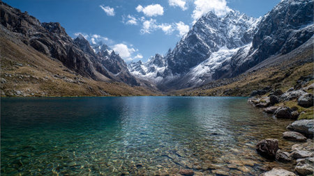Mountain lake in Cordillera Huayhuash, Peruの写真素材