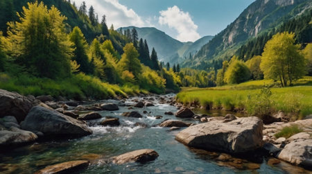 Mountain river in the Altai mountains. Beautiful summer landscape.の写真素材