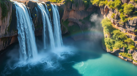 Panoramic view of famous waterfall in South Icelandの写真素材