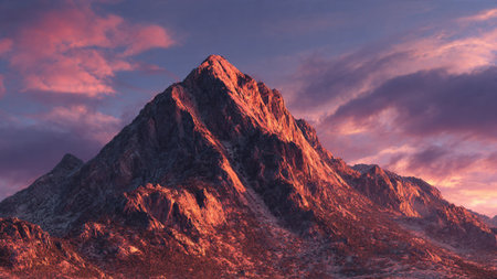 Mountain range at sunset. Panoramic view. 3d render