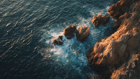 Aerial view of the rocky coast of the Mediterranean Sea. Natural backgroundの写真素材