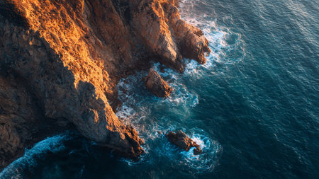 Aerial view of a cliff in the Atlantic Ocean, Portugal.の写真素材