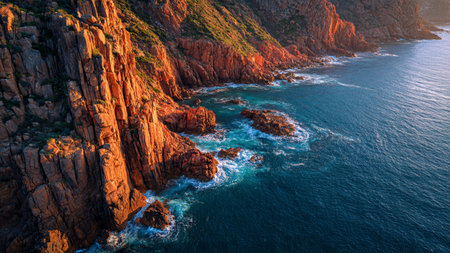 Aerial view of the cliffs at sunset in Cabo da Roca, Portugal