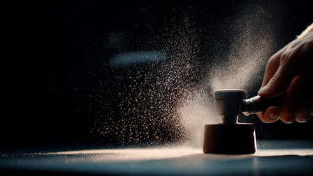 Close-up of male hand spraying pepper spray on a black background