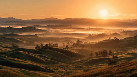 Sunrise in the morning on the grassland,Thailand.