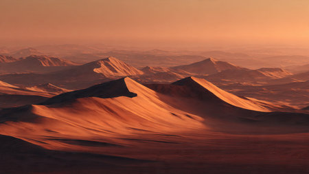 sunset in the desert of Egypt with mountains and sand dunesの写真素材