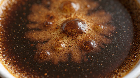 Coffee cup with foam, close-up, macro.