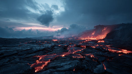 Volcanic eruption at sunset, Hawaii Volcanoes National Park