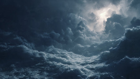 Fantasy cloudy sky with sun shining through the clouds. 3D illustrationの写真素材