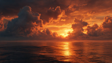 Beautiful sunset over the sea. Dramatic cloudscape over the sea