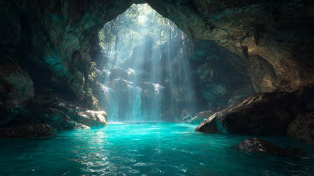 Beautiful turquoise water in the cave, Krabi, Thailand