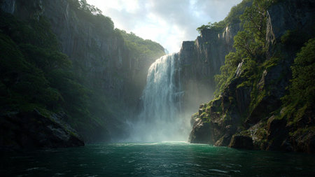 Waterfall in the mountains of the island of Borneo.