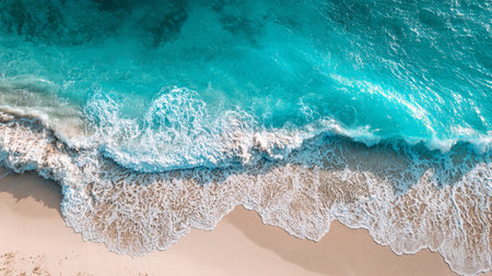 Aerial view of beautiful tropical beach with turquoise ocean waveの写真素材