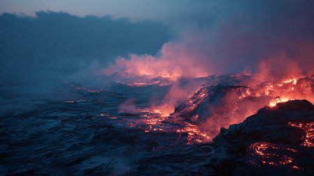 Flaming lava flow in Hawaii Volcanoes National Park, Big Island, Hawaii