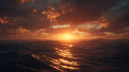 Beautiful seascape. Sunset over the sea. 3d render