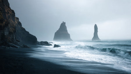 Famous Reynisfjara black sand beach in Vik, Iceland