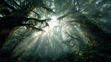 Beautiful misty rainforest in California, United States of America
