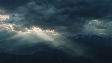 Dramatic stormy sky over Himalayas, Nepal.の写真素材