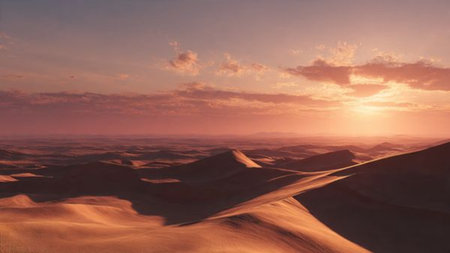 Sand dunes at sunset. 3d render illustration of desert landscapeの写真素材