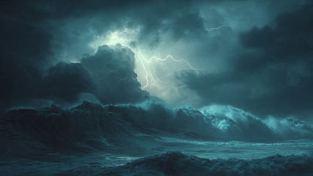 3d illustration of a stormy sky with storm clouds and lightning