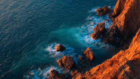 Rocky coast of Atlantic ocean at sunset, Tenerife, Canary Islands, Spain