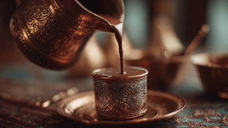Turkish coffee in oriental style. Selective focus. Toned.の写真素材