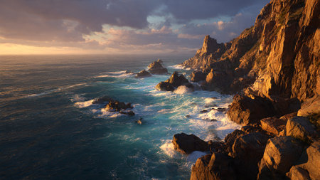 Cabo da Roca at sunset, Portugal. 3d render