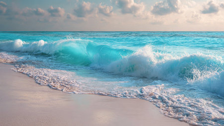 Sunset on the beach with turquoise water and white sand