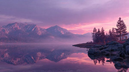 Panoramic view of Lake Tahoe at sunrise, California, USA
