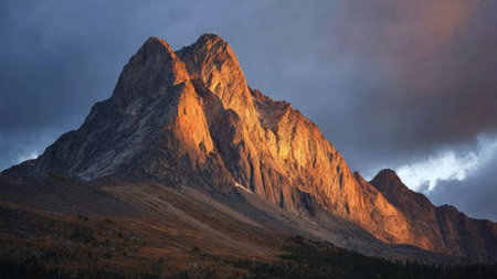Mountains in the Canadian Rockies at sunset. Alberta, Canada.