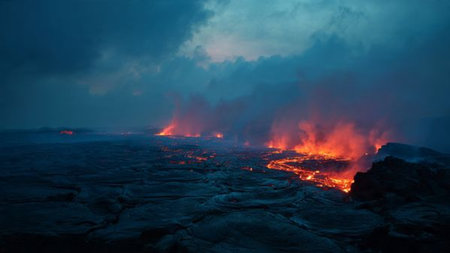 Kilauea Volcano in Hawaii Volcanoes National Park at night