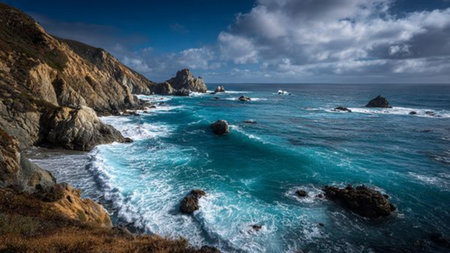 Rocky coast of the Pacific Ocean in Big Sur, California.
