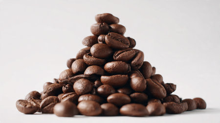 Coffee beans in the shape of a Christmas tree on a white backgroundの写真素材