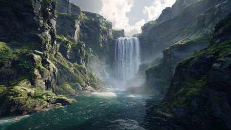 Gullfoss waterfall in Iceland. Panoramic view.