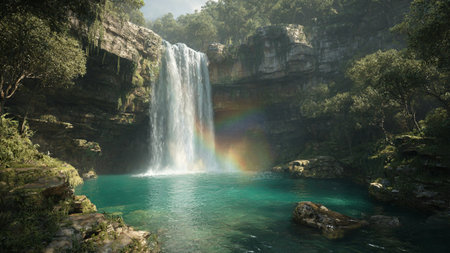 Waterfall and rainbow in the forest, Chiang Mai, Thailand