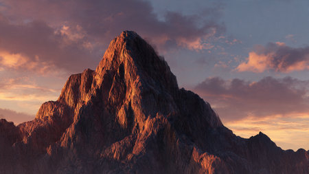 Mountain range at sunset - 3D render of a mountain landscape
