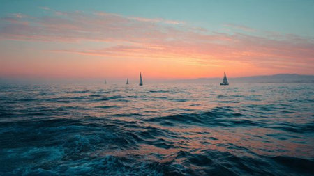 Sailing boats in the sea at sunset. Sailing regatta.の写真素材