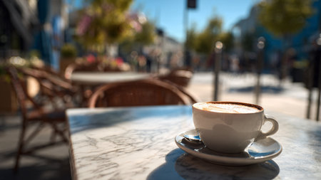 Coffee cup on the table in a cafe. Selective focus.の写真素材