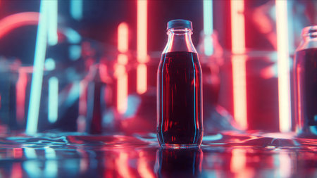 bottle of soda on the background of red neon light. 3d renderingの写真素材